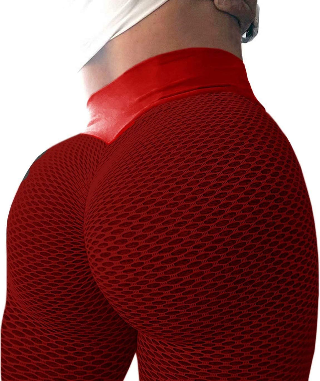 Christmas Leggings TIK Tok Leggings for Women Butt Lifting Sexy Textured Booty Tights High Waist Yoga Pants anti Cellulite Ruched Scrunch Workout Leggins Net Red Small