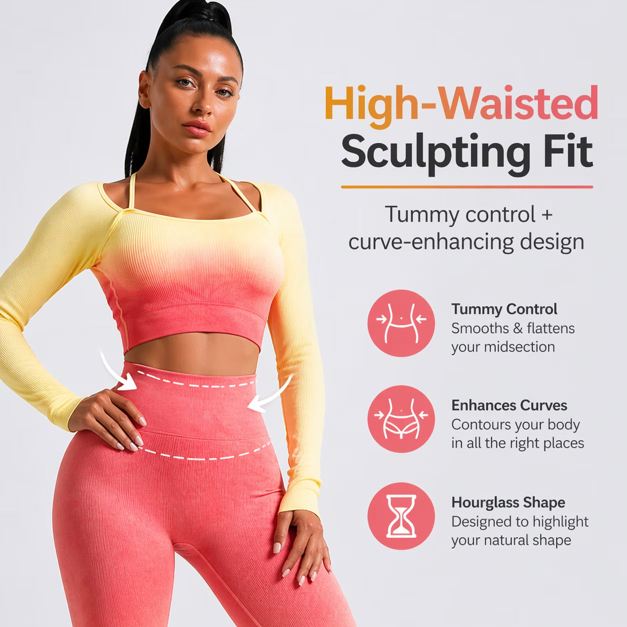 Women’S 2 Piece Workout Set Seamless Ombre Gym Outfit, High Waisted Leggings and Crop Top Yoga Set