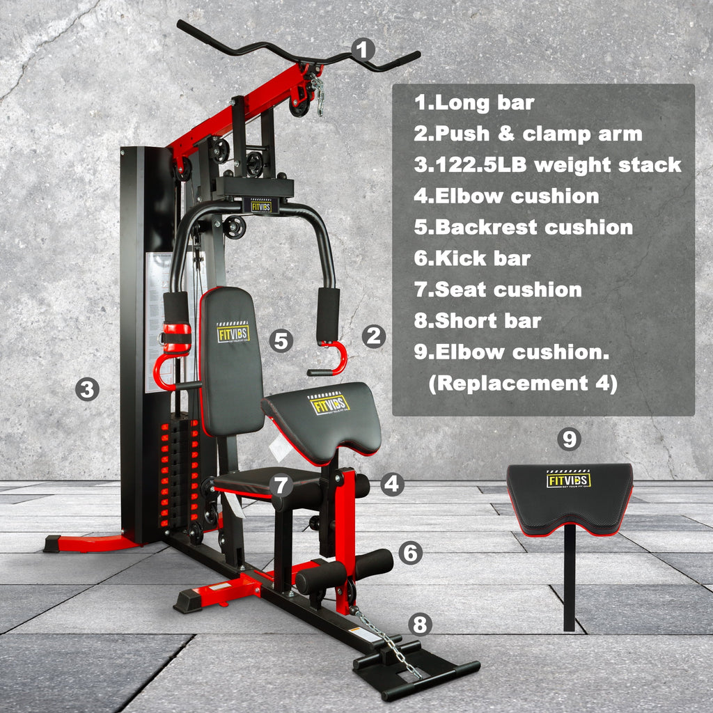 LX760 Multifunctional Full Home Gym System Workout Station with 122.5 Lbs Weight Stack, One Station with Leg Training Pedal