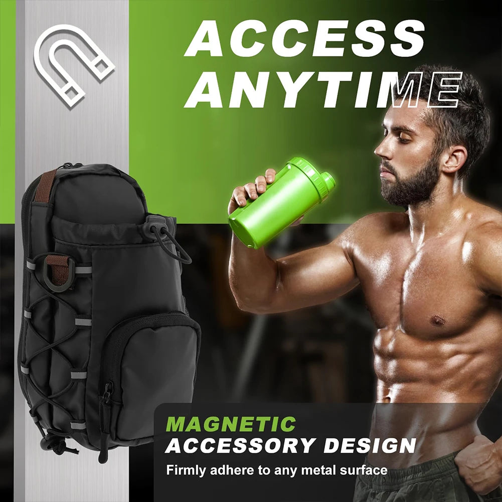 Magnetic Gym Chest Pouch with Bottle Holder Gym Crossbody Bag Gym Bottle Carrier Bag for Gym Sports Travel Carry-On Items