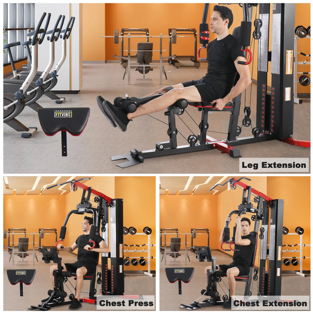 LX760 Multifunctional Full Home Gym System Workout Station with 122.5 Lbs Weight Stack, One Station with Leg Training Pedal